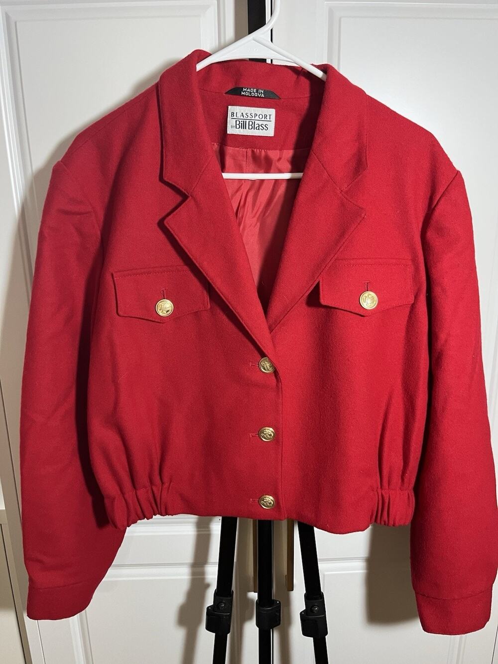 Vintage Women’s Bill Blass Blassport Crop Wool Red Bomber Style Jacket 14